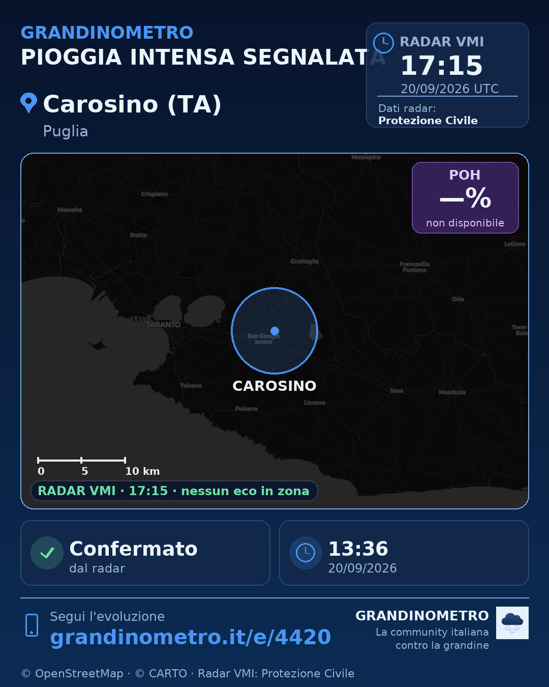 Mappa dell'evento: pioggia intensa a Carosino (TA)