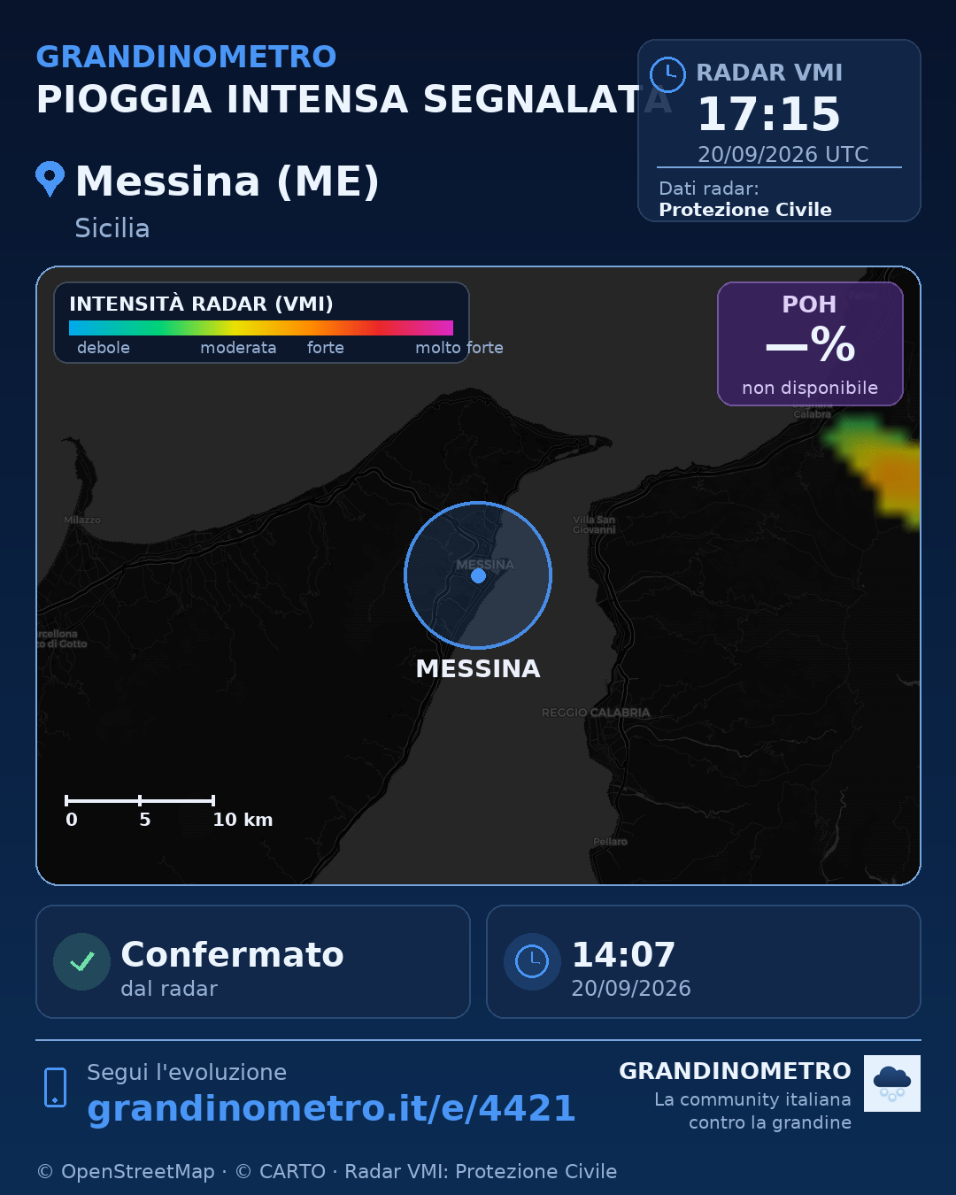 Mappa dell'evento: pioggia intensa a Messina (ME)