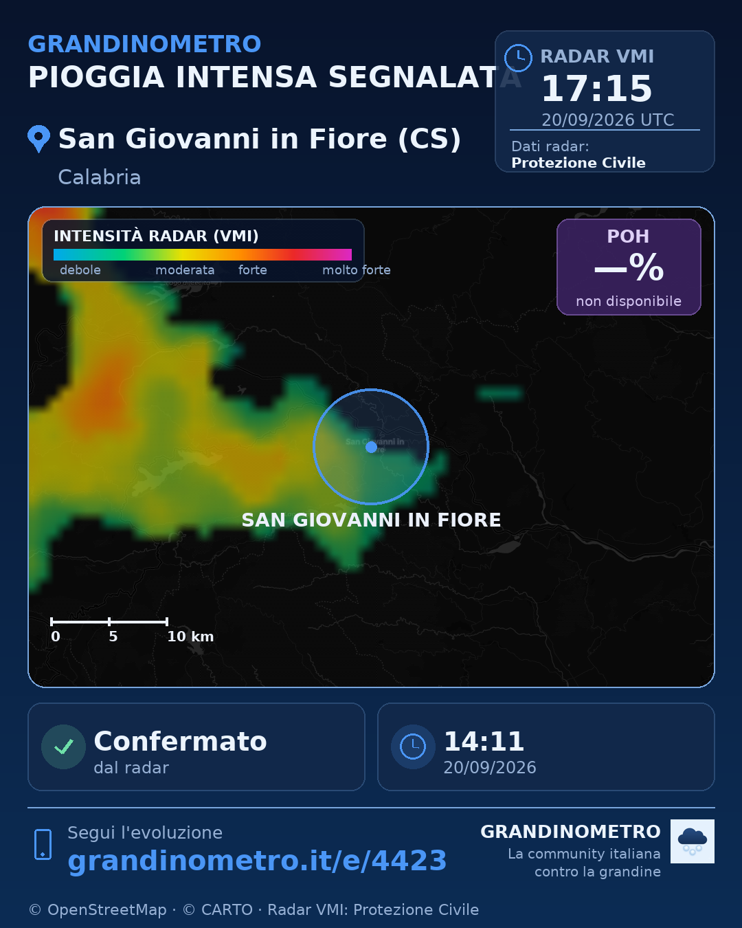 Mappa dell'evento: pioggia intensa a San Giovanni in Fiore (CS)