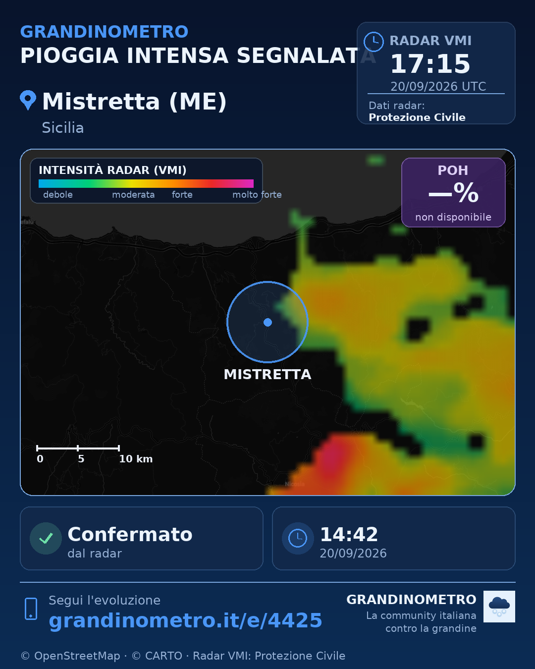 Mappa dell'evento: pioggia intensa a Mistretta (ME)