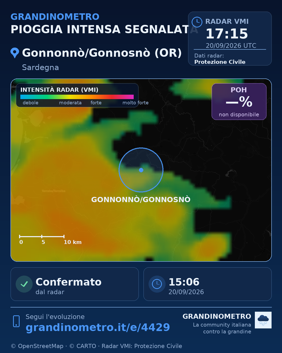 Mappa dell'evento: pioggia intensa a Gonnonnò/Gonnosnò (OR)