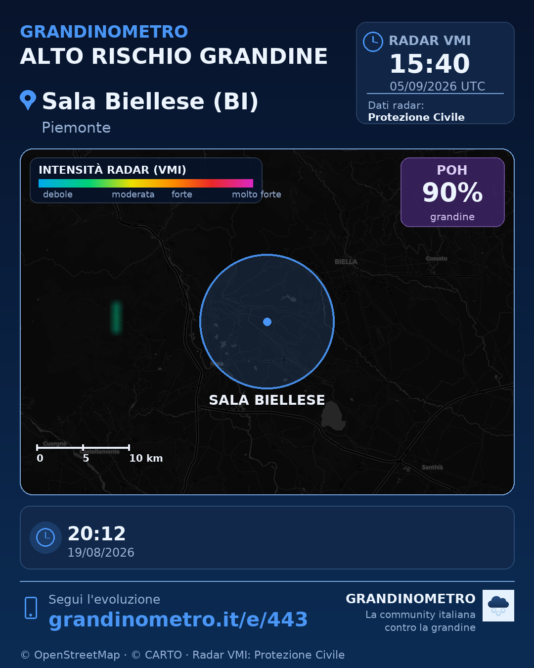 Mappa dell'evento: grandine a Sala Biellese (BI)