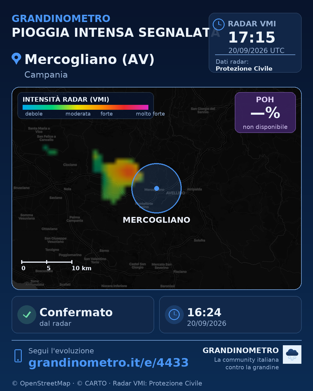 Mappa dell'evento: pioggia intensa a Mercogliano (AV)