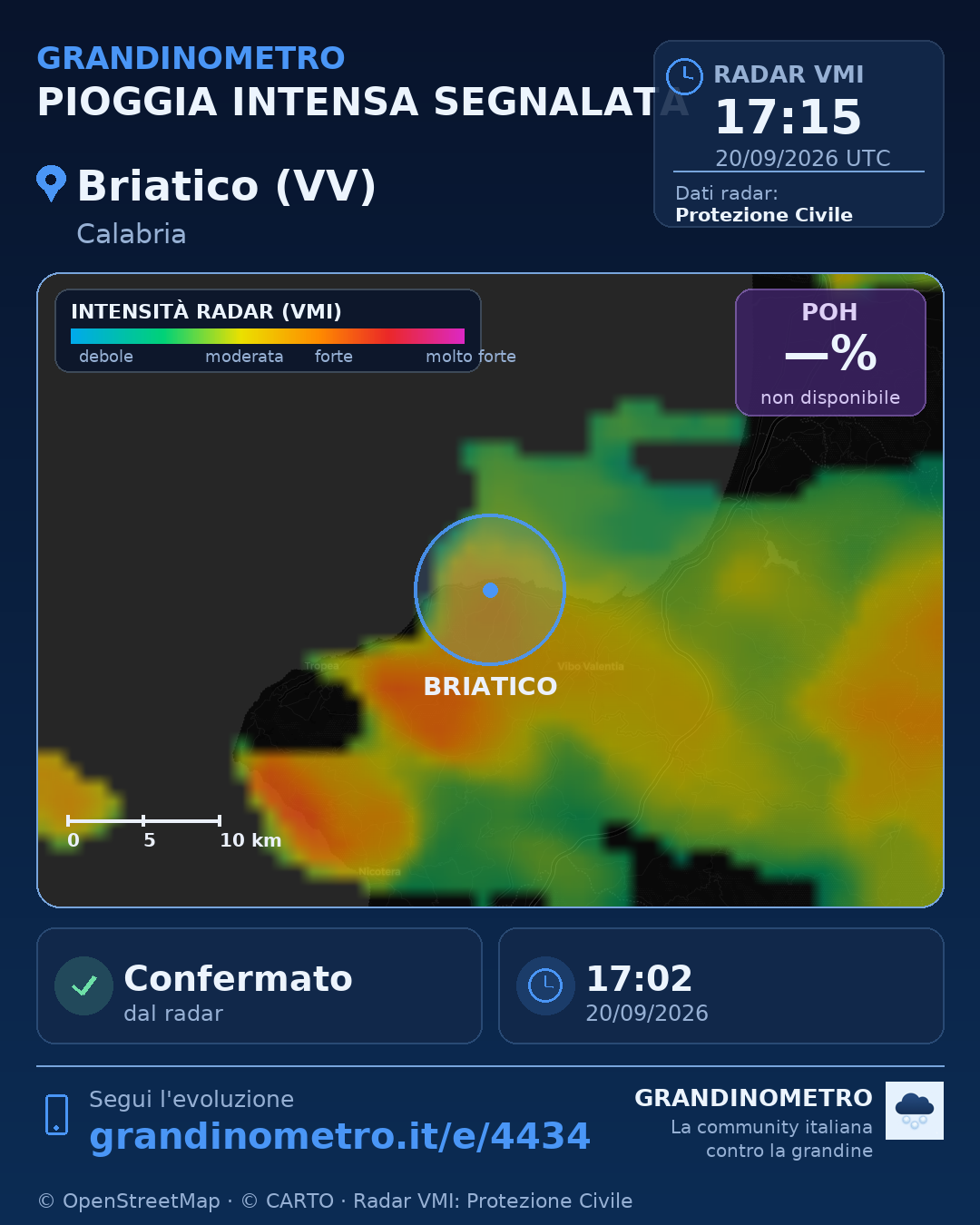 Mappa dell'evento: pioggia intensa a Briatico (VV)