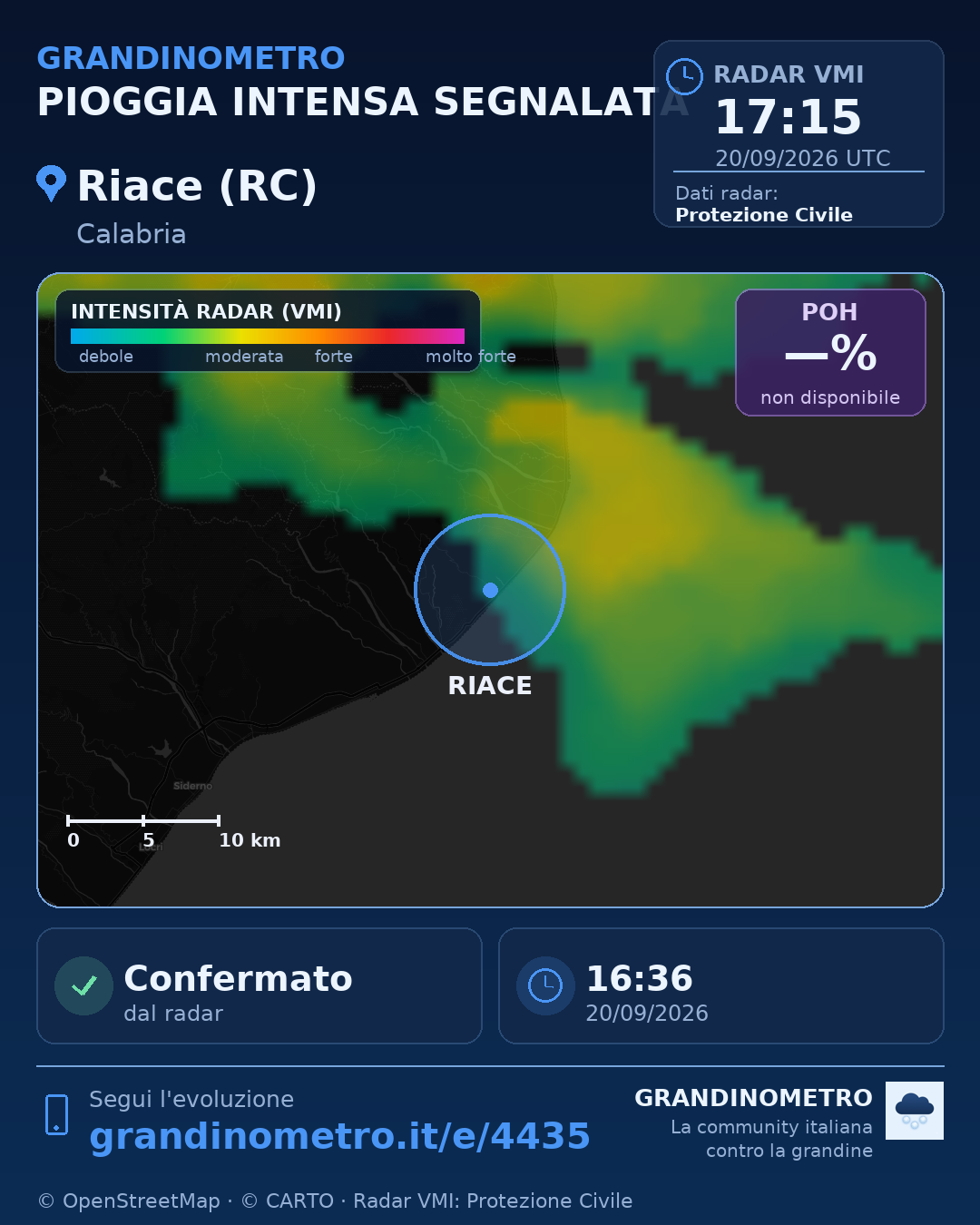 Mappa dell'evento: pioggia intensa a Riace (RC)