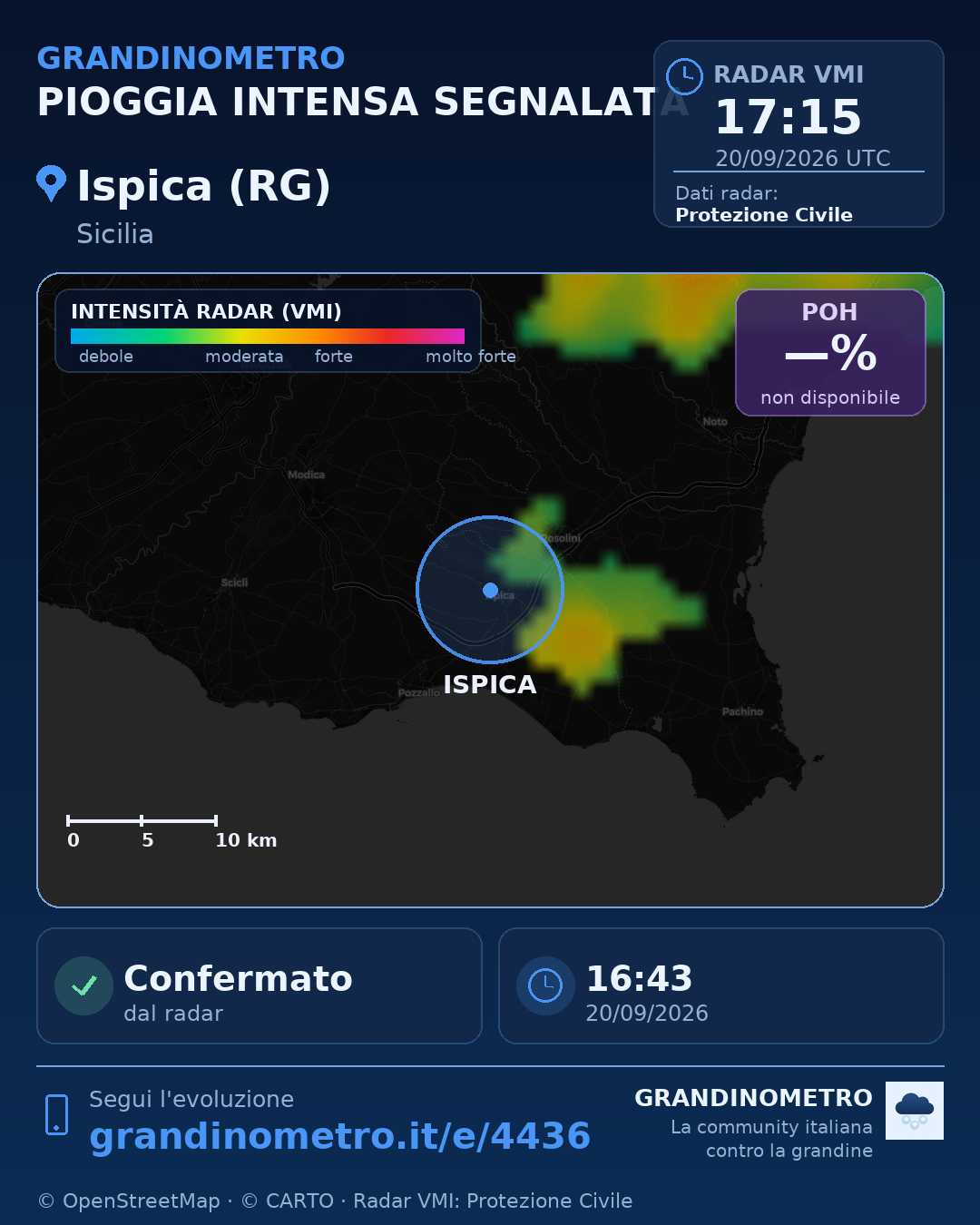 Mappa dell'evento: pioggia intensa a Ispica (RG)