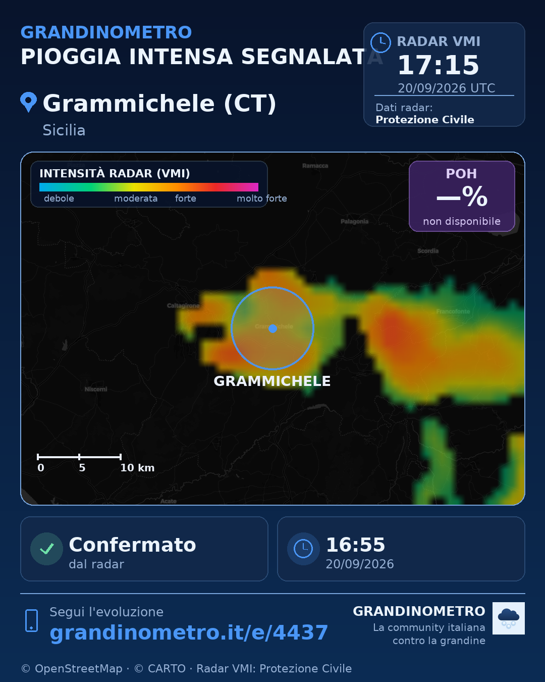 Mappa dell'evento: pioggia intensa a Grammichele (CT)