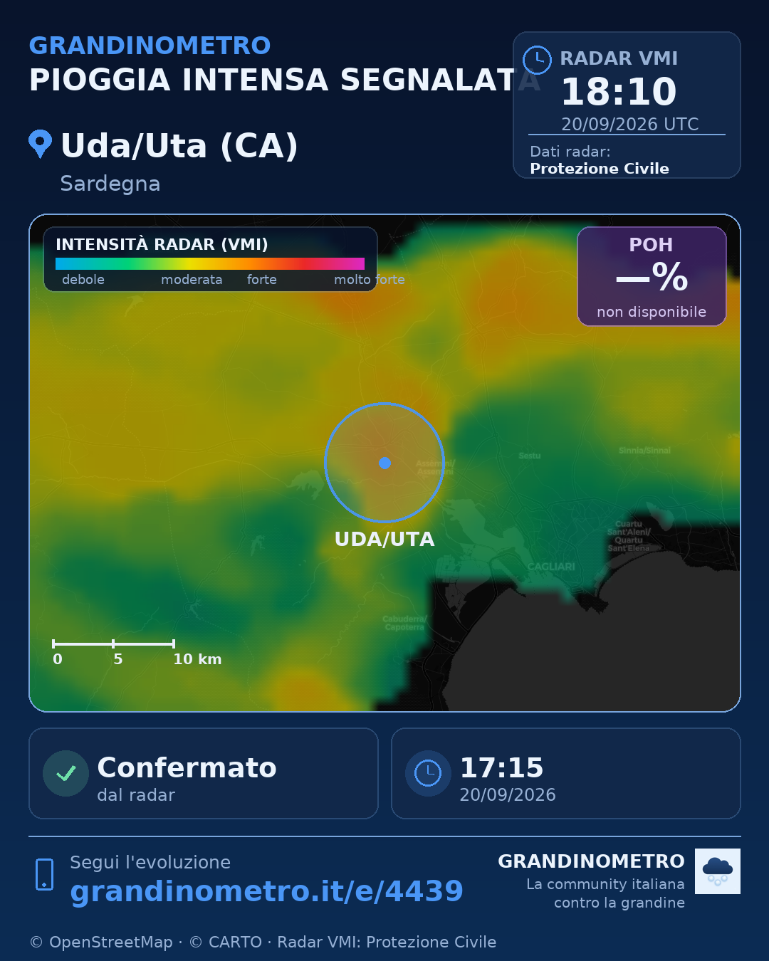 Mappa dell'evento: pioggia intensa a Uda/Uta (CA)