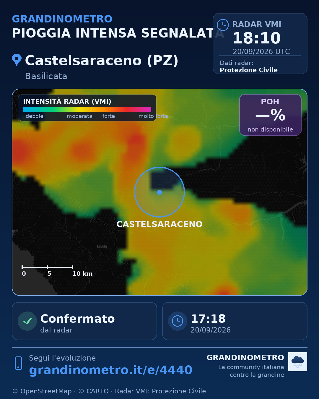Mappa dell'evento: pioggia intensa a Castelsaraceno (PZ)