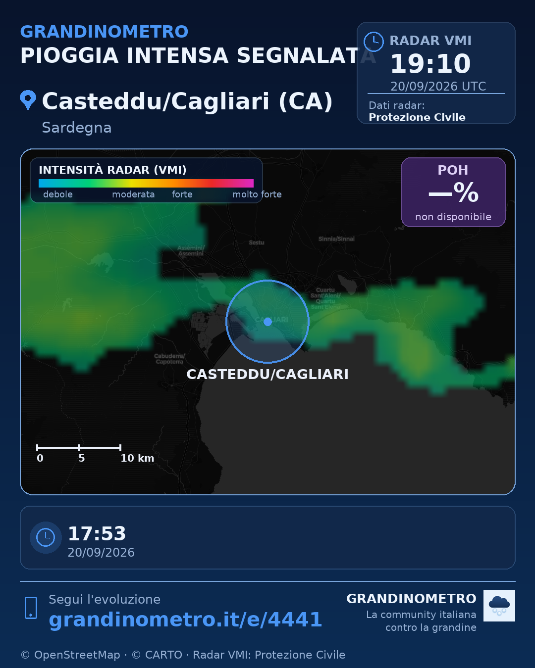 Mappa dell'evento: pioggia intensa a Casteddu/Cagliari (CA)