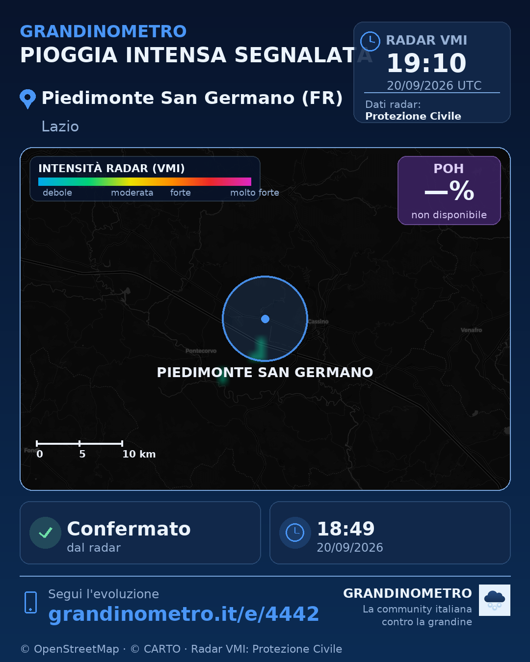 Mappa dell'evento: pioggia intensa a Piedimonte San Germano (FR)