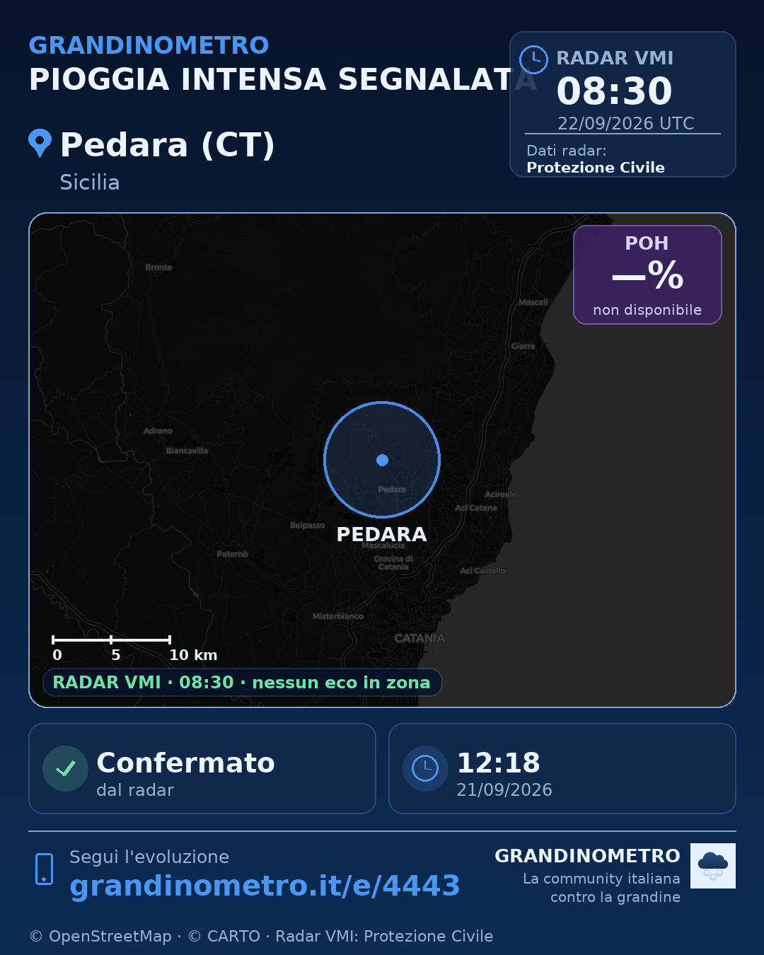 Mappa dell'evento: pioggia intensa a Pedara (CT)
