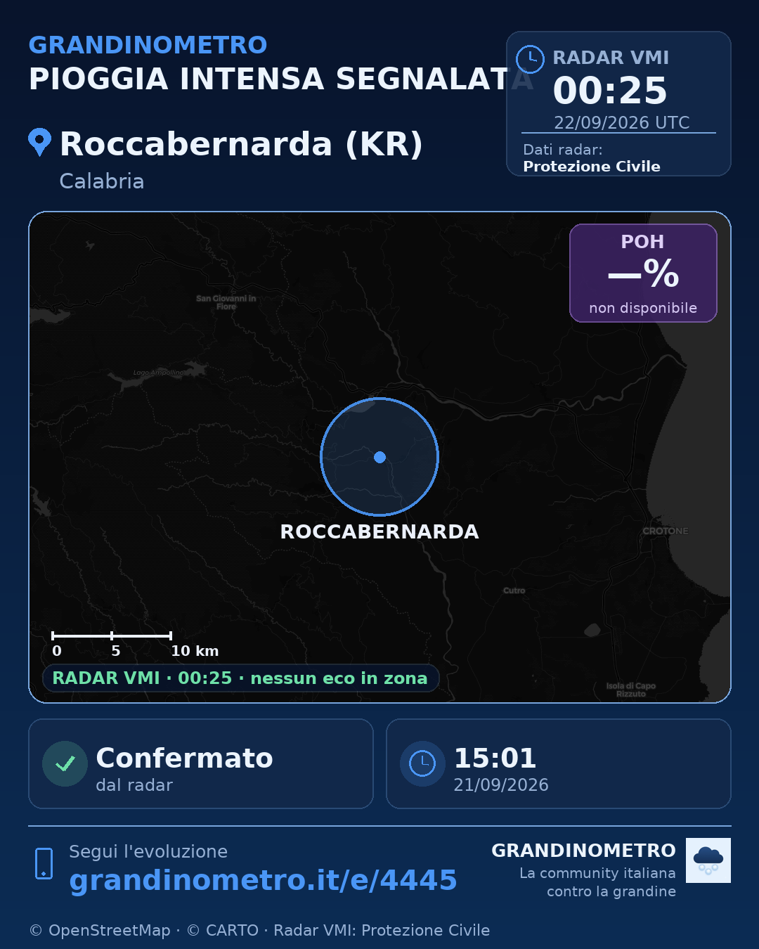 Mappa dell'evento: pioggia intensa a Roccabernarda (KR)