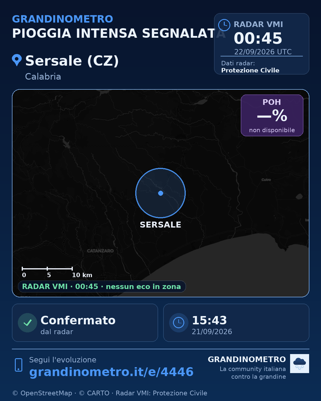 Mappa dell'evento: pioggia intensa a Sersale (CZ)