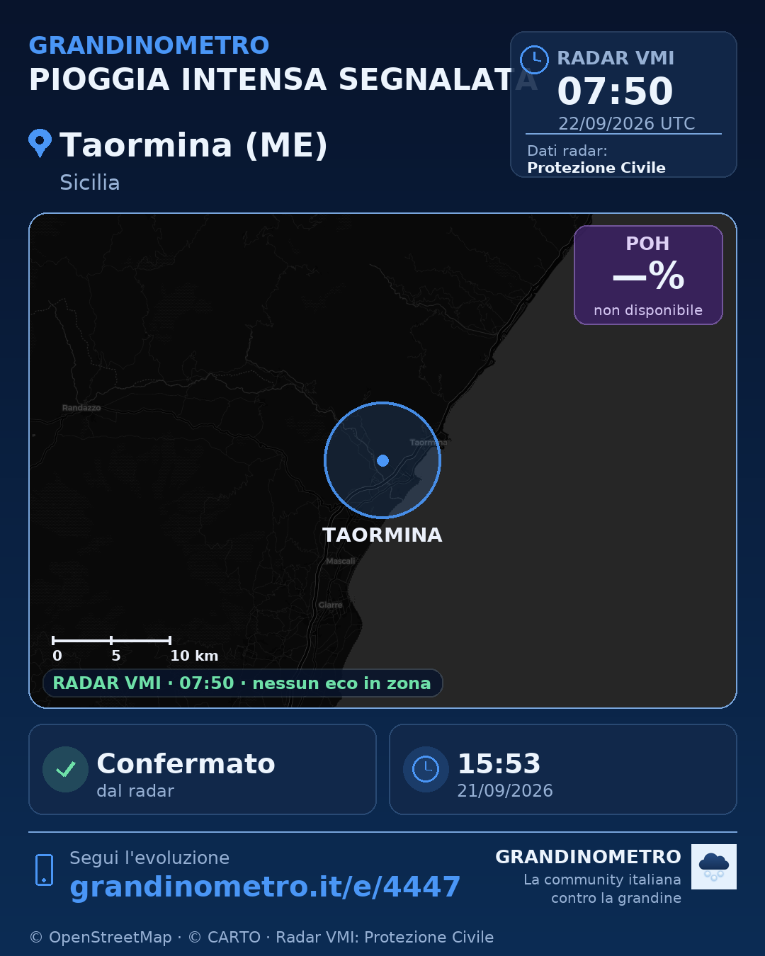 Mappa dell'evento: pioggia intensa a Taormina (ME)