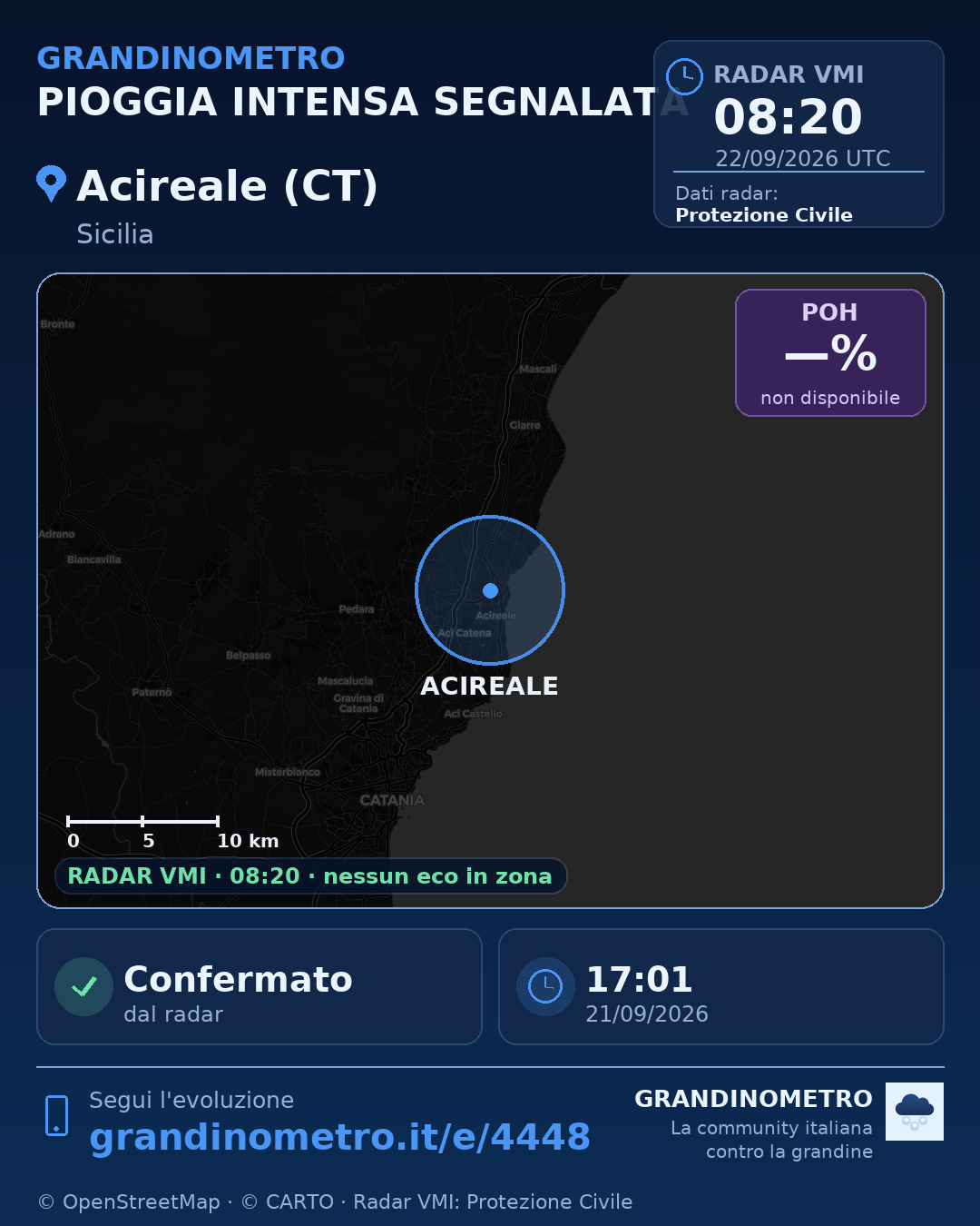 Mappa dell'evento: pioggia intensa ad Acireale (CT)