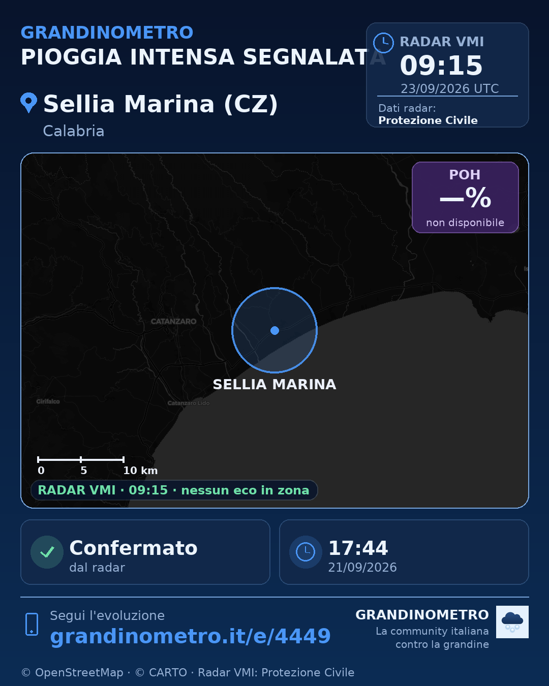 Mappa dell'evento: pioggia intensa a Sellia Marina (CZ)