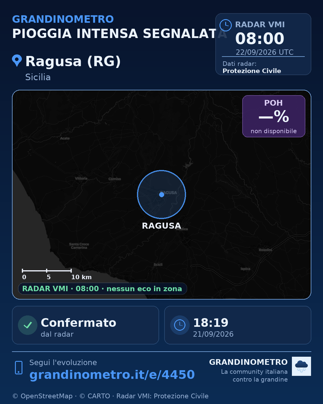 Mappa dell'evento: pioggia intensa a Ragusa (RG)