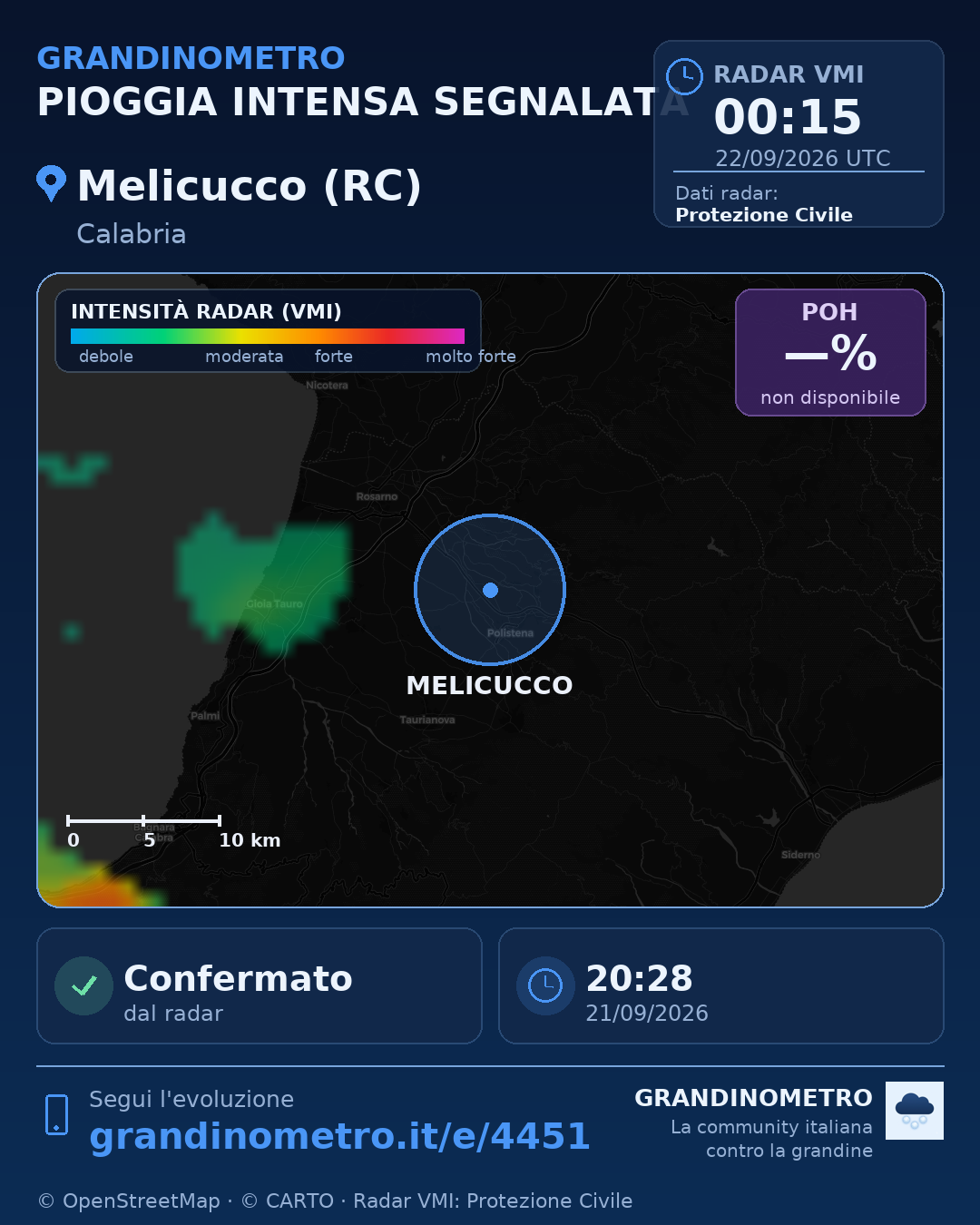 Mappa dell'evento: pioggia intensa a Melicucco (RC)