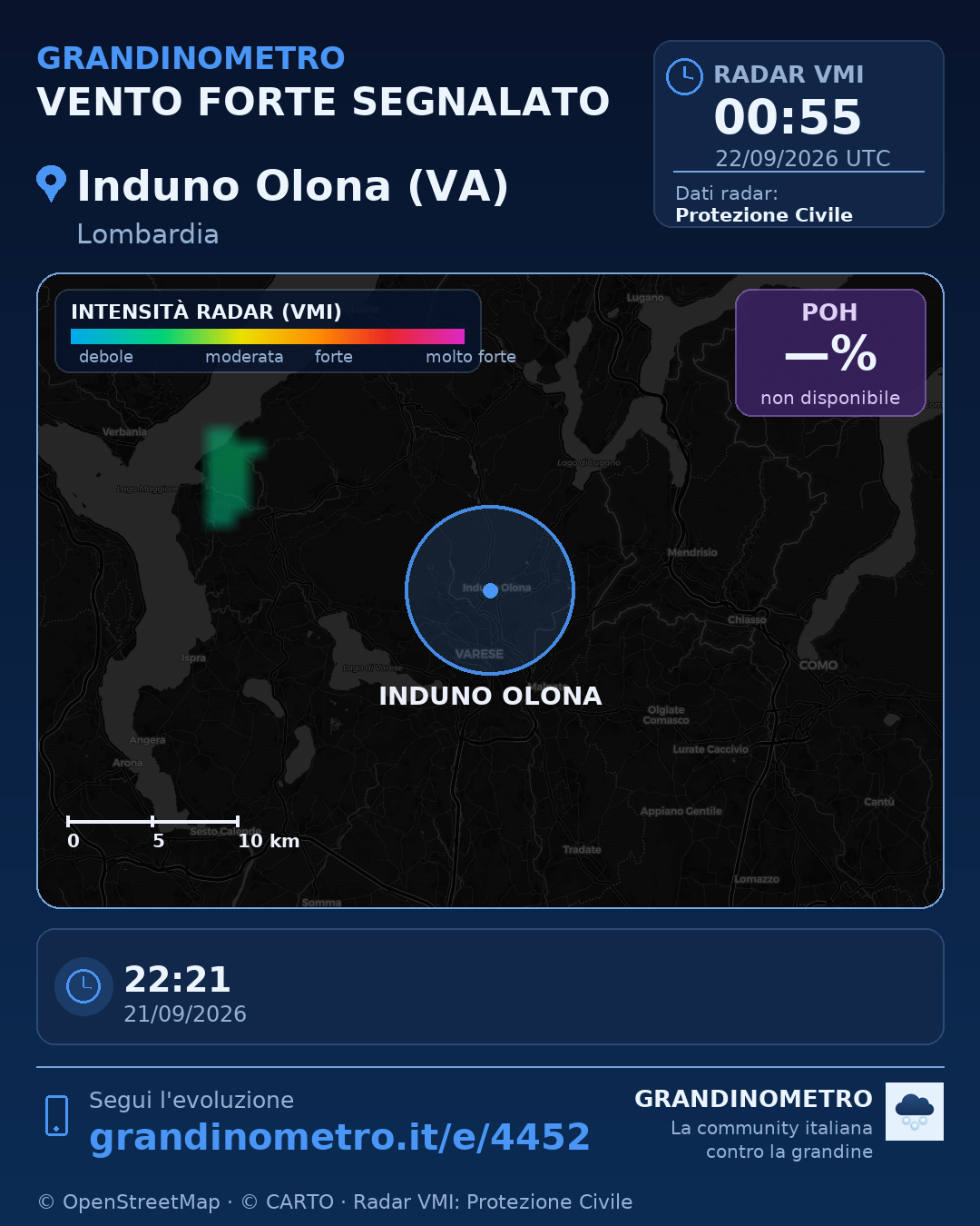 Mappa dell'evento: vento forte a Induno Olona (VA)