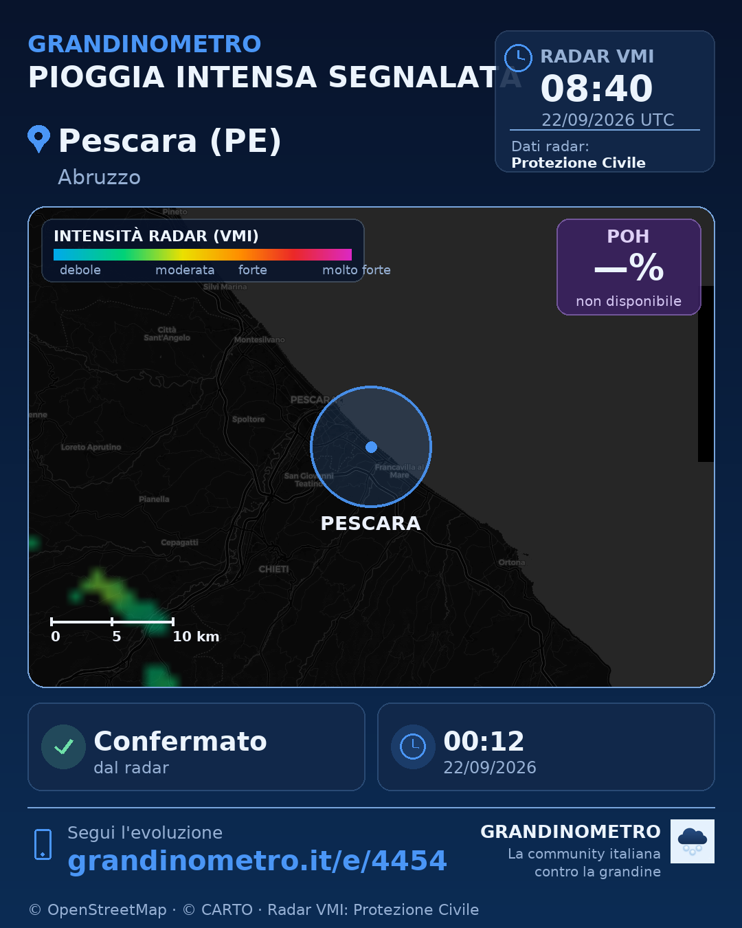 Mappa dell'evento: pioggia intensa a Pescara (PE)
