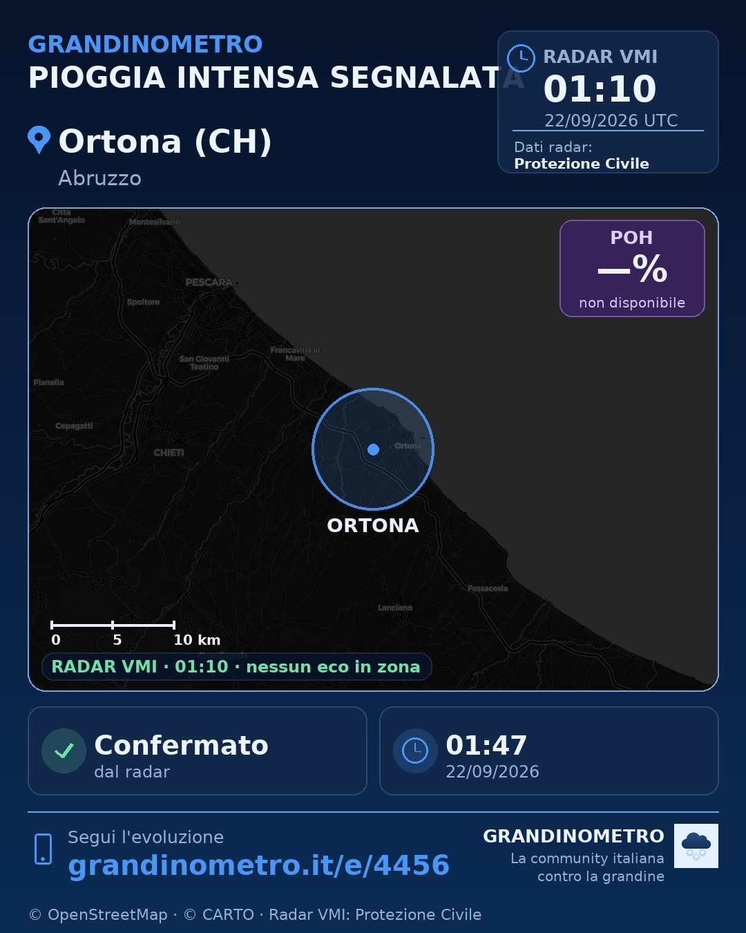 Mappa dell'evento: pioggia intensa a Ortona (CH)