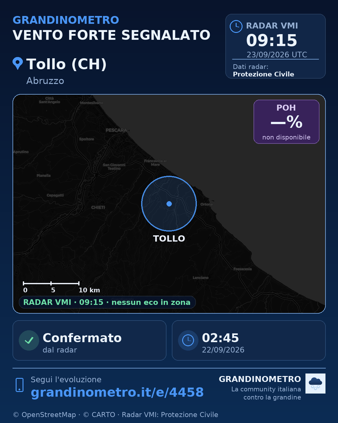 Mappa dell'evento: vento forte a Tollo (CH)