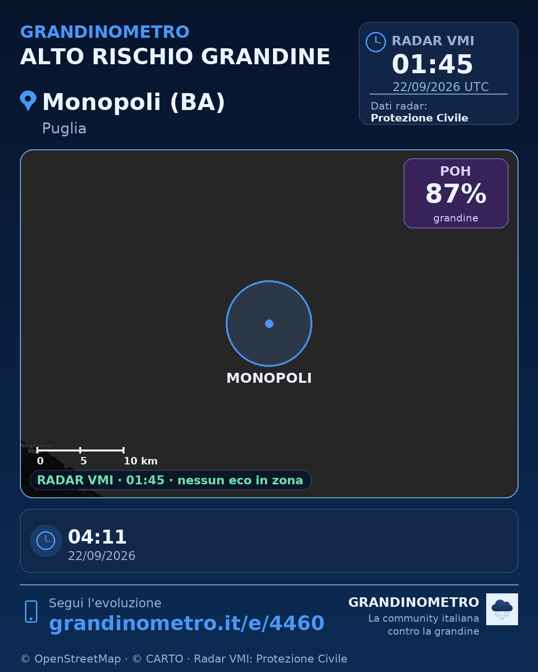 Mappa dell'evento: grandine a Monopoli (BA)