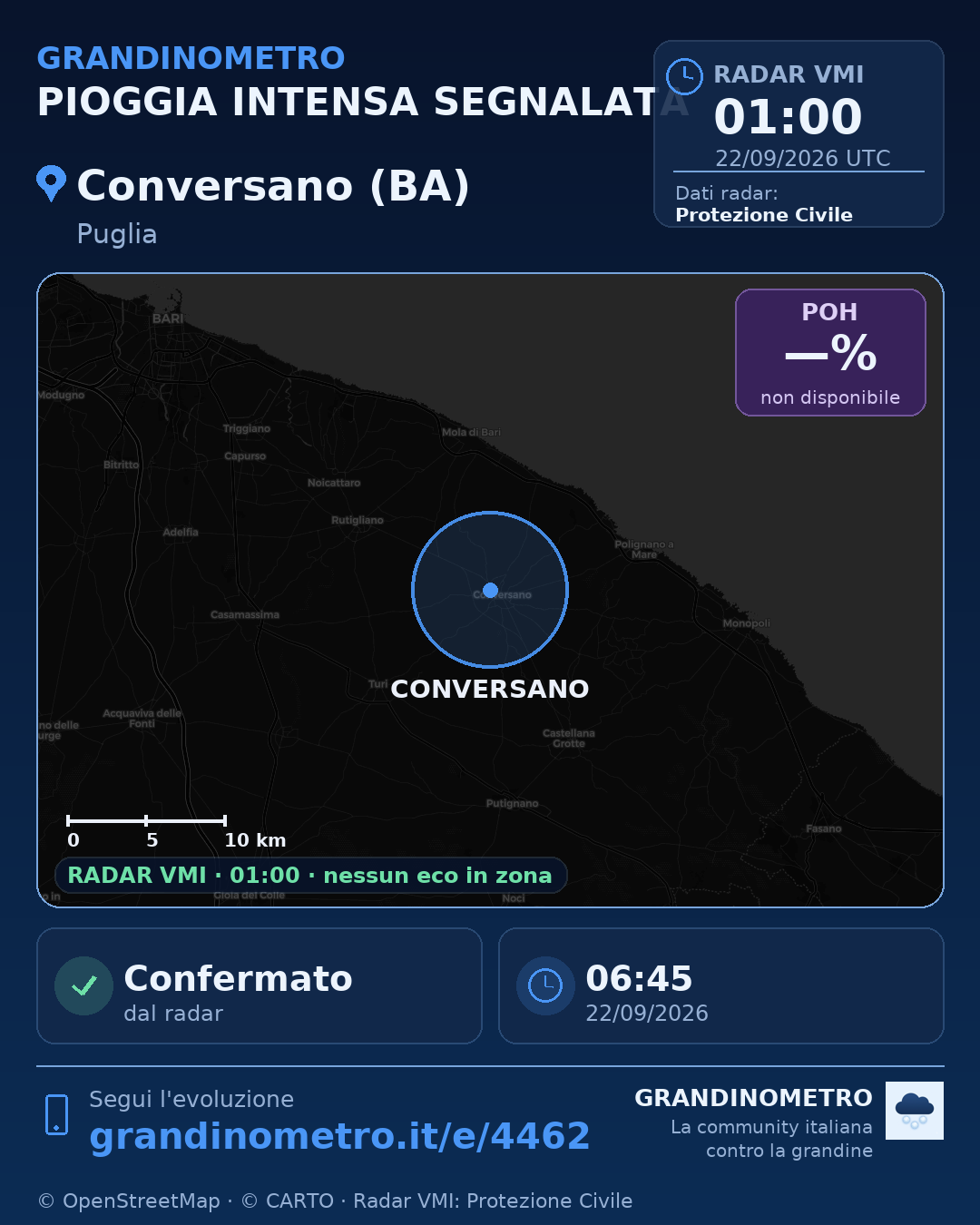 Mappa dell'evento: pioggia intensa a Conversano (BA)
