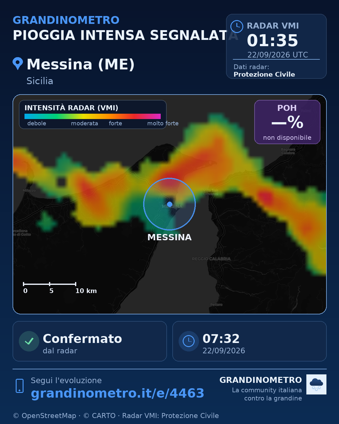 Mappa dell'evento: pioggia intensa a Messina (ME)