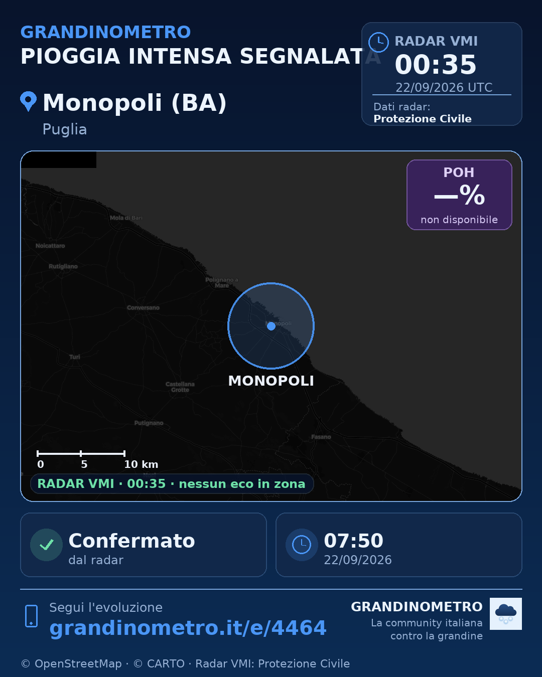 Mappa dell'evento: pioggia intensa a Monopoli (BA)