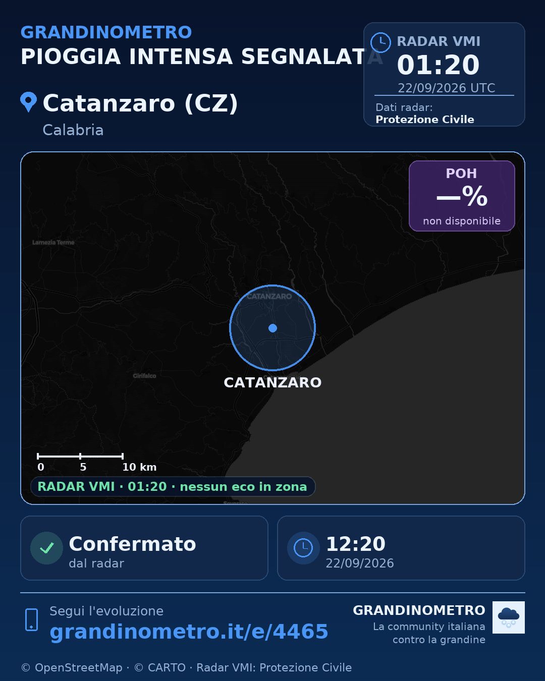 Mappa dell'evento: pioggia intensa a Catanzaro (CZ)