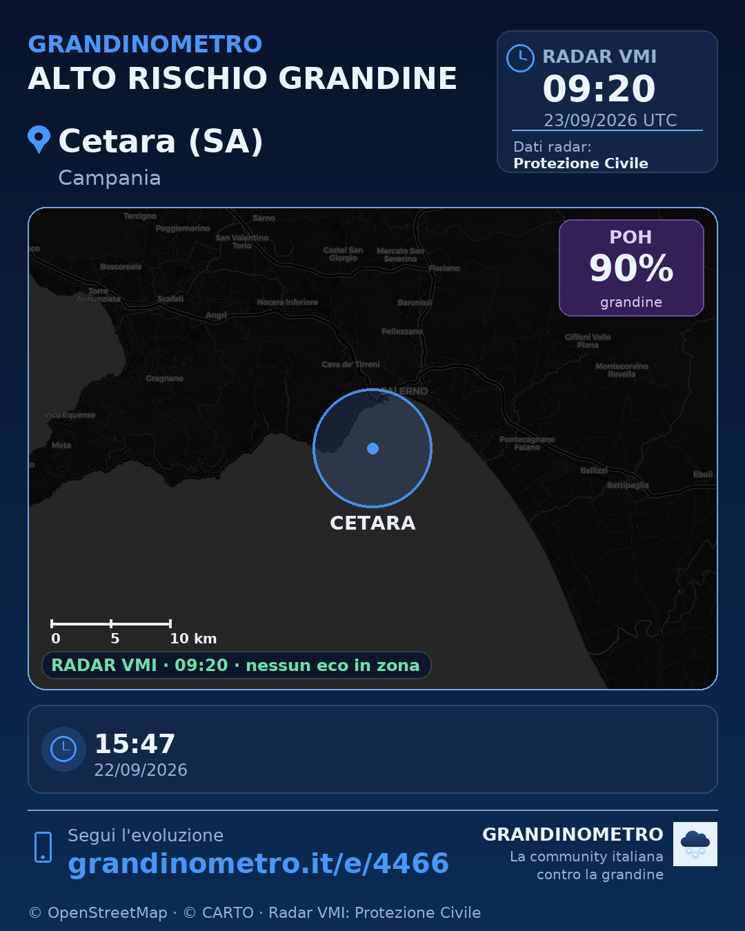 Mappa dell'evento: grandine a Cetara (SA)