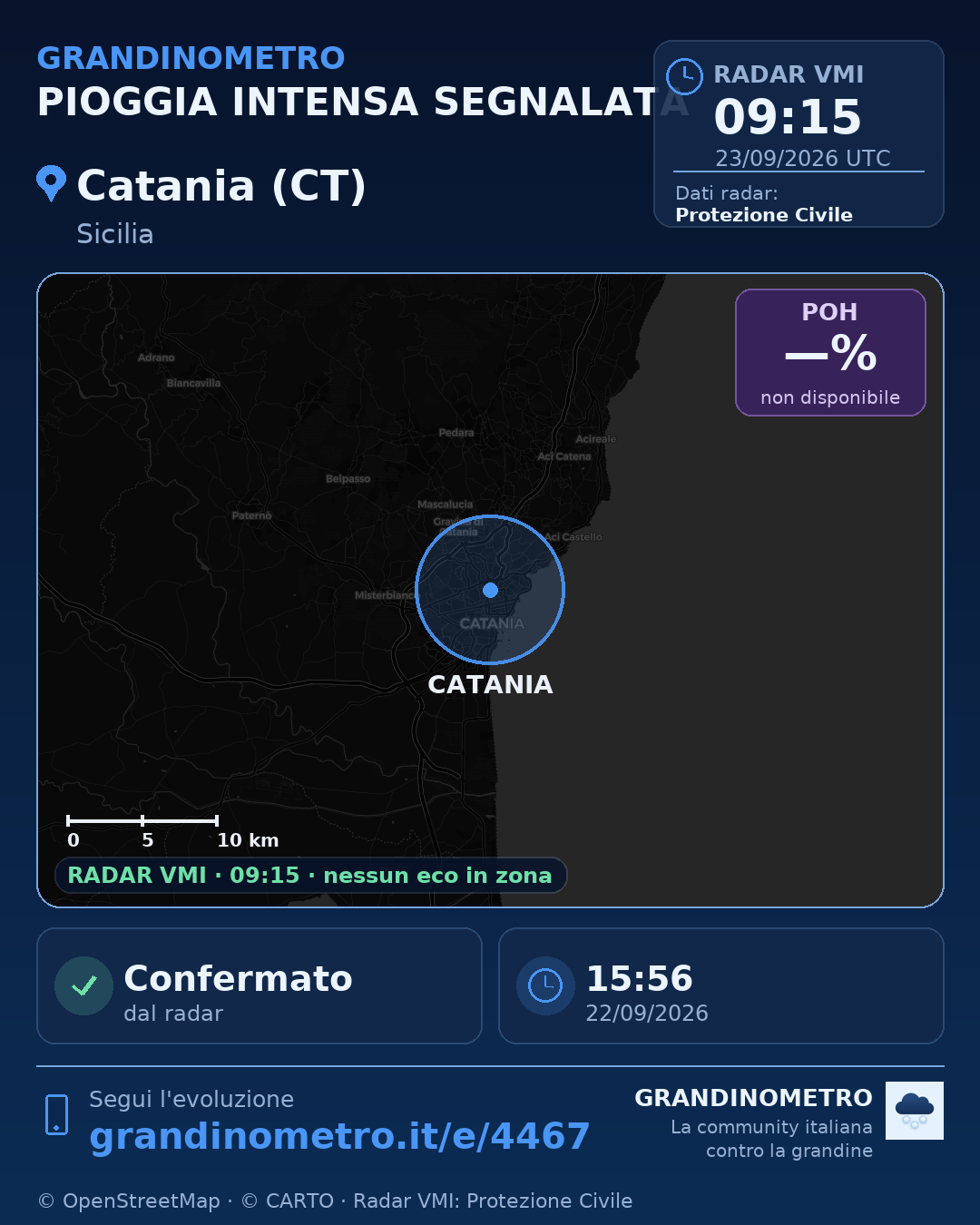 Mappa dell'evento: pioggia intensa a Catania (CT)