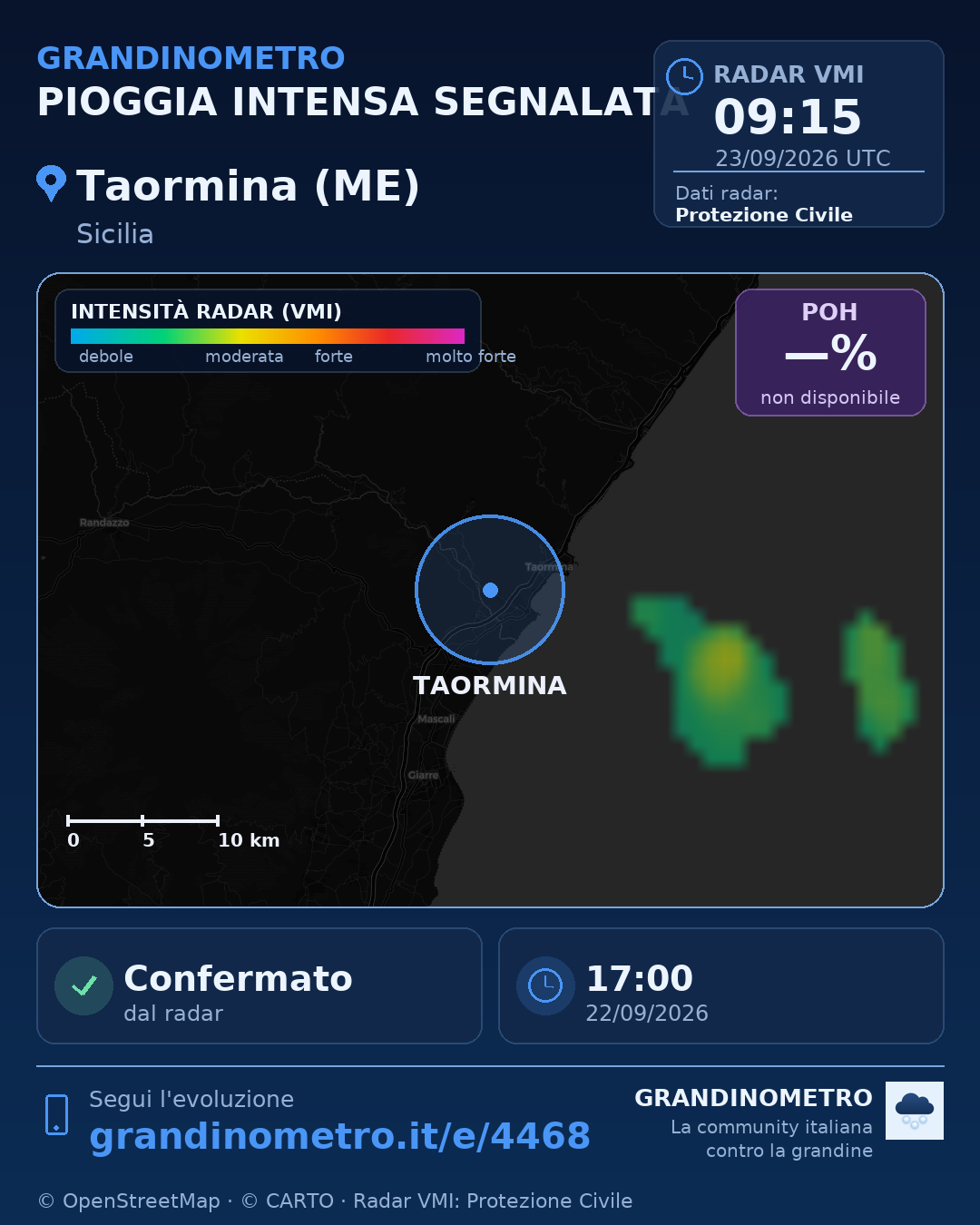 Mappa dell'evento: pioggia intensa a Taormina (ME)