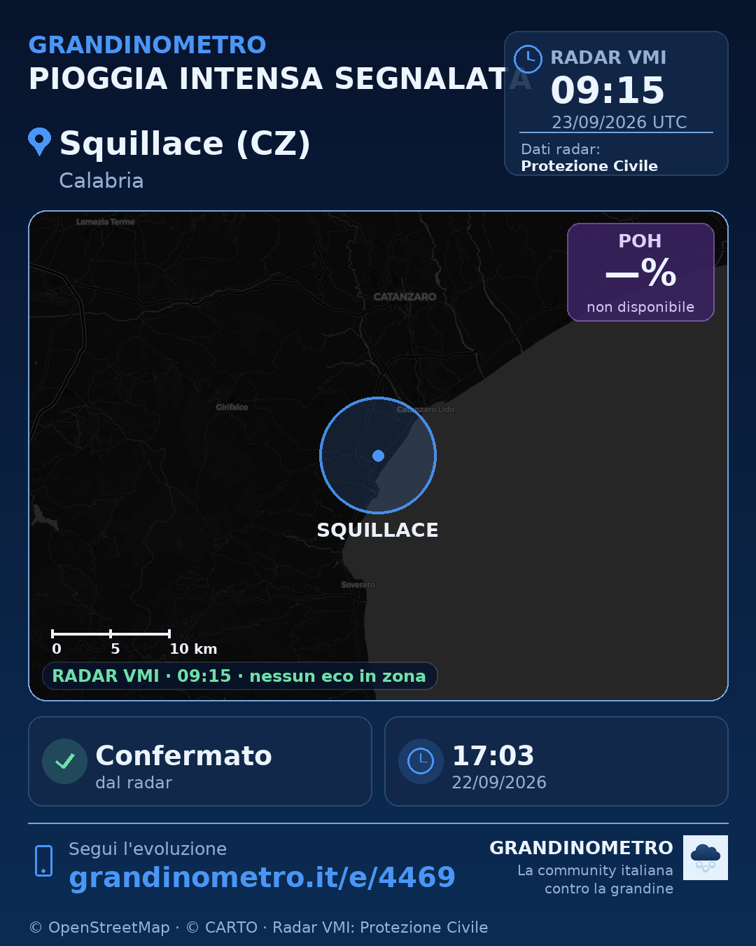 Mappa dell'evento: pioggia intensa a Squillace (CZ)