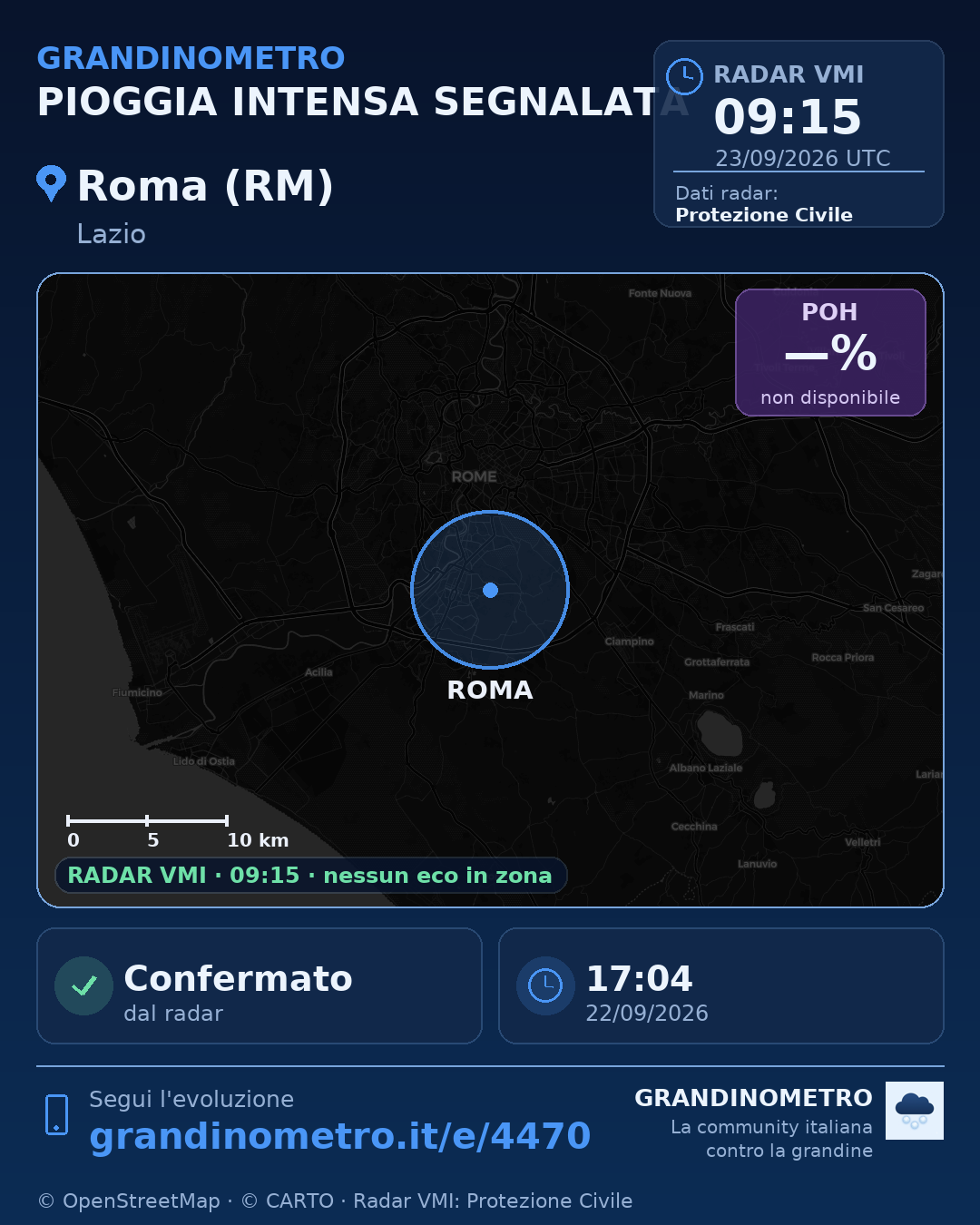 Mappa dell'evento: pioggia intensa a Roma (RM)