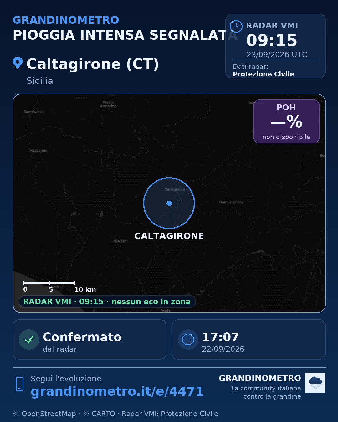 Mappa dell'evento: pioggia intensa a Caltagirone (CT)