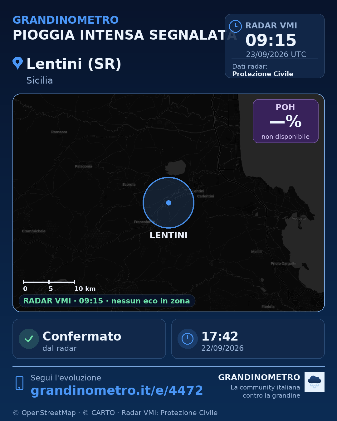 Mappa dell'evento: pioggia intensa a Lentini (SR)