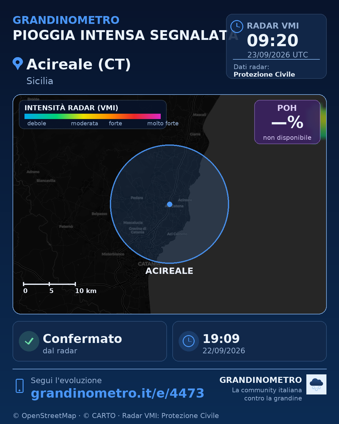 Mappa dell'evento: pioggia intensa ad Acireale (CT)