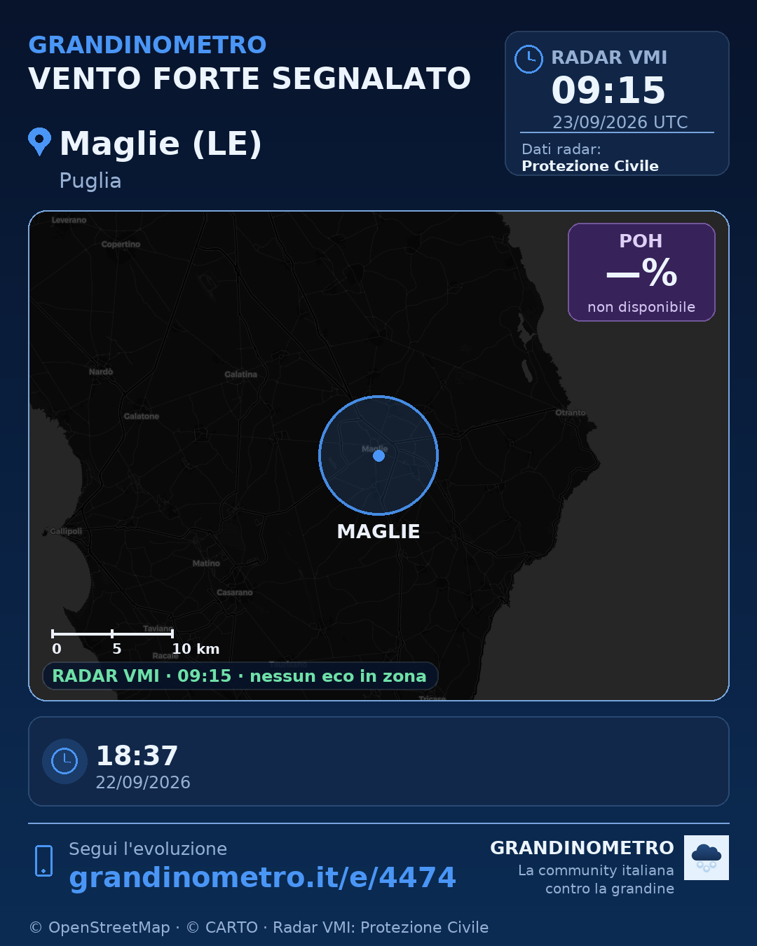 Mappa dell'evento: vento forte a Maglie (LE)