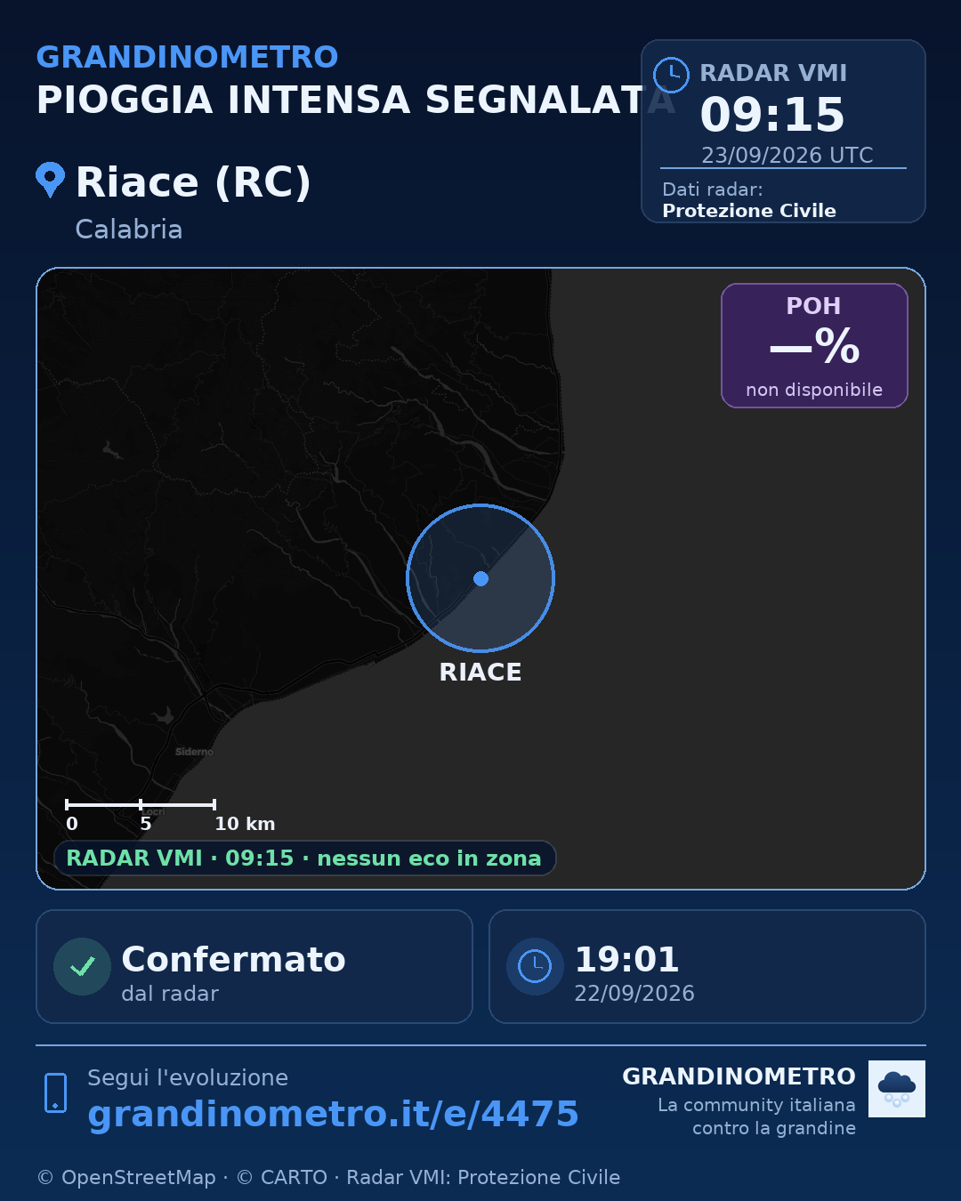 Mappa dell'evento: pioggia intensa a Riace (RC)
