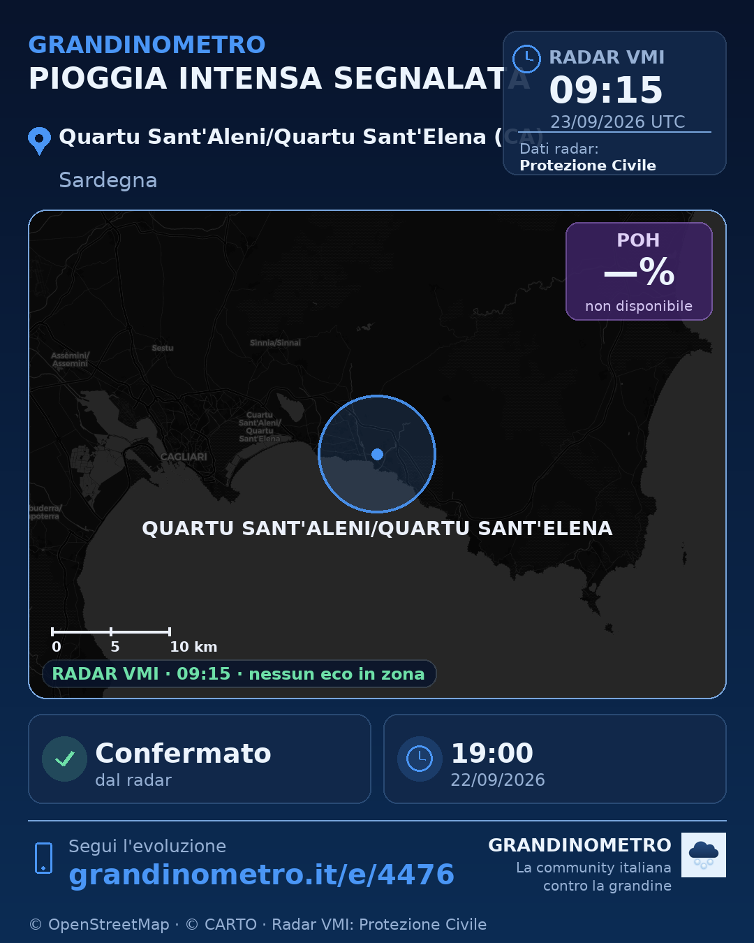 Mappa dell'evento: pioggia intensa a Quartu Sant'Aleni/Quartu Sant'Elena (CA)