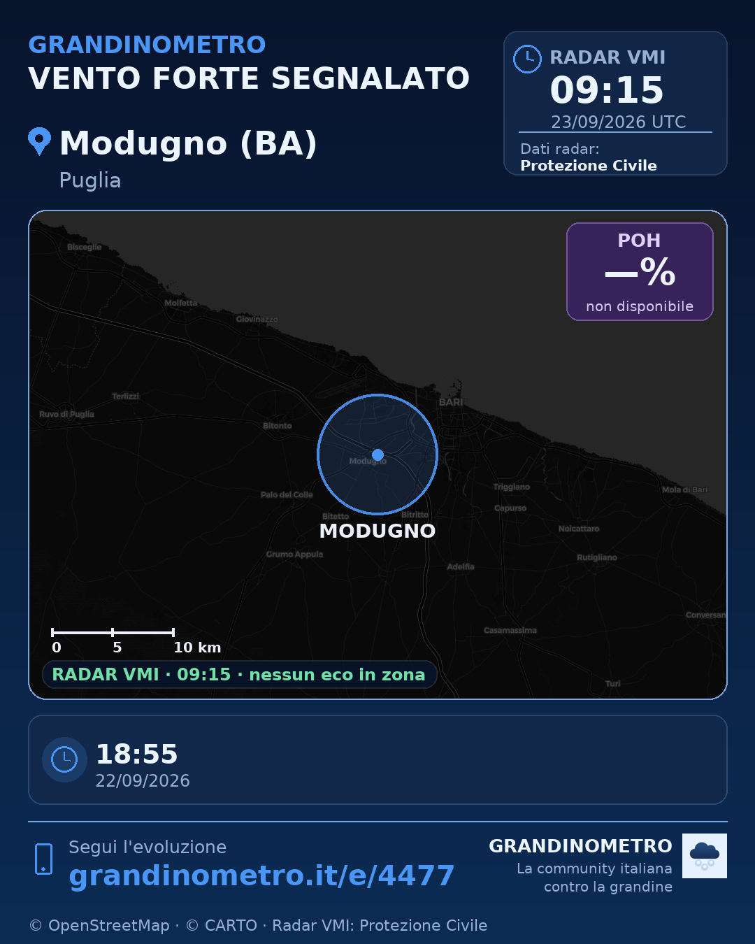 Mappa dell'evento: vento forte a Modugno (BA)