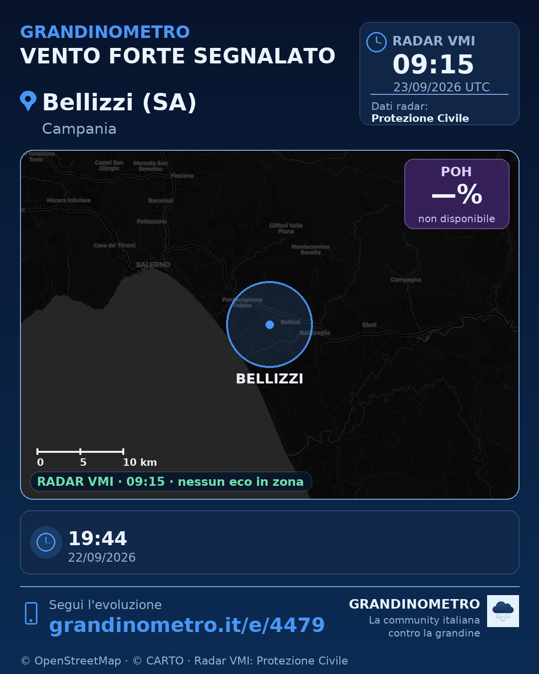 Mappa dell'evento: vento forte a Bellizzi (SA)