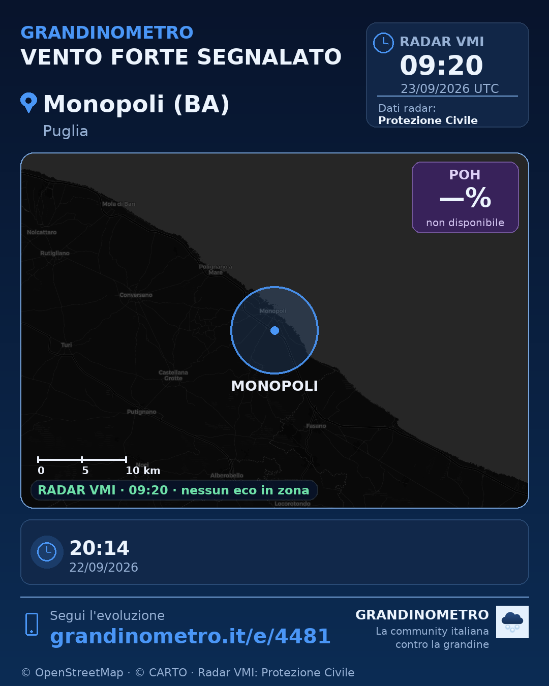 Mappa dell'evento: vento forte a Monopoli (BA)
