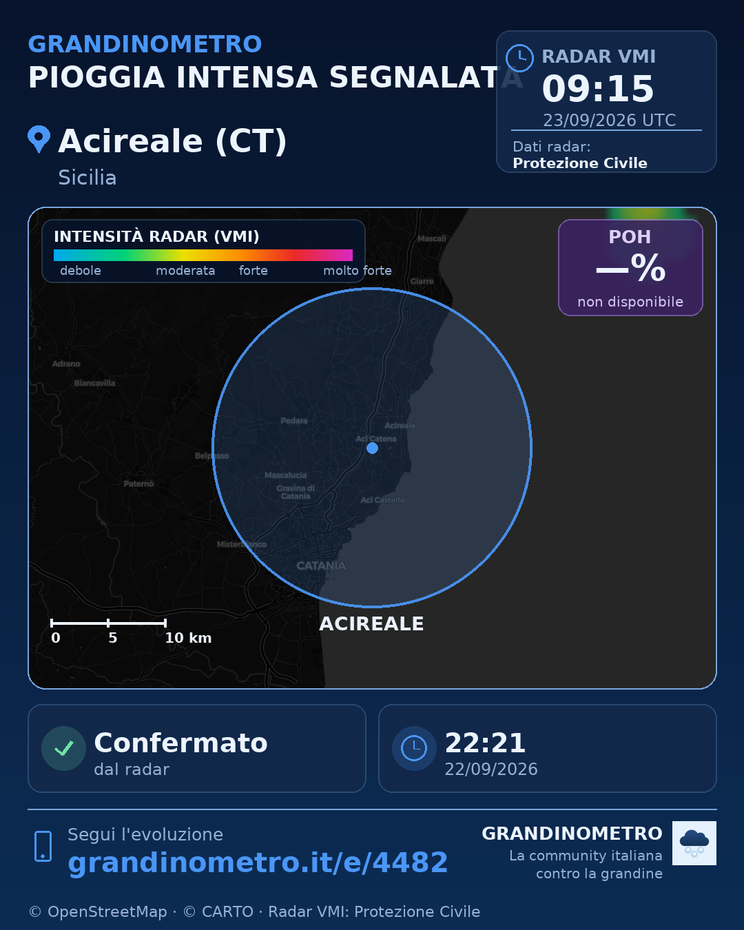 Mappa dell'evento: pioggia intensa ad Acireale (CT)