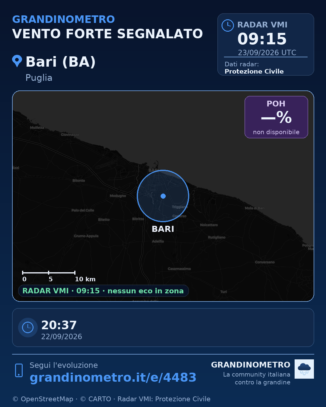 Mappa dell'evento: vento forte a Bari (BA)