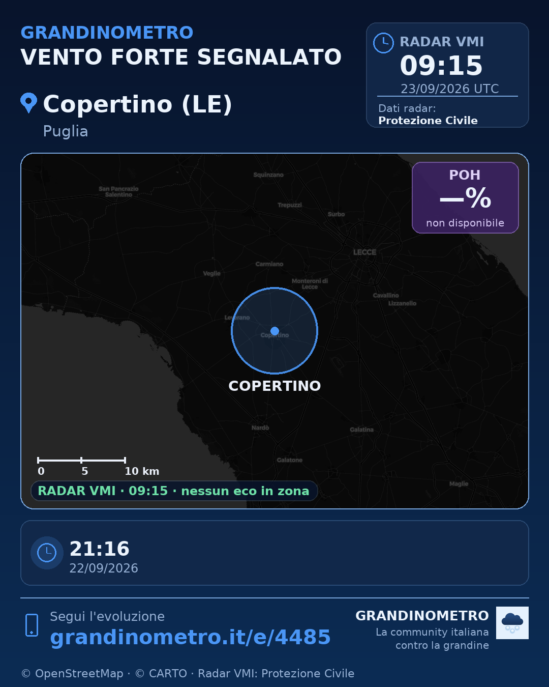 Mappa dell'evento: vento forte a Copertino (LE)