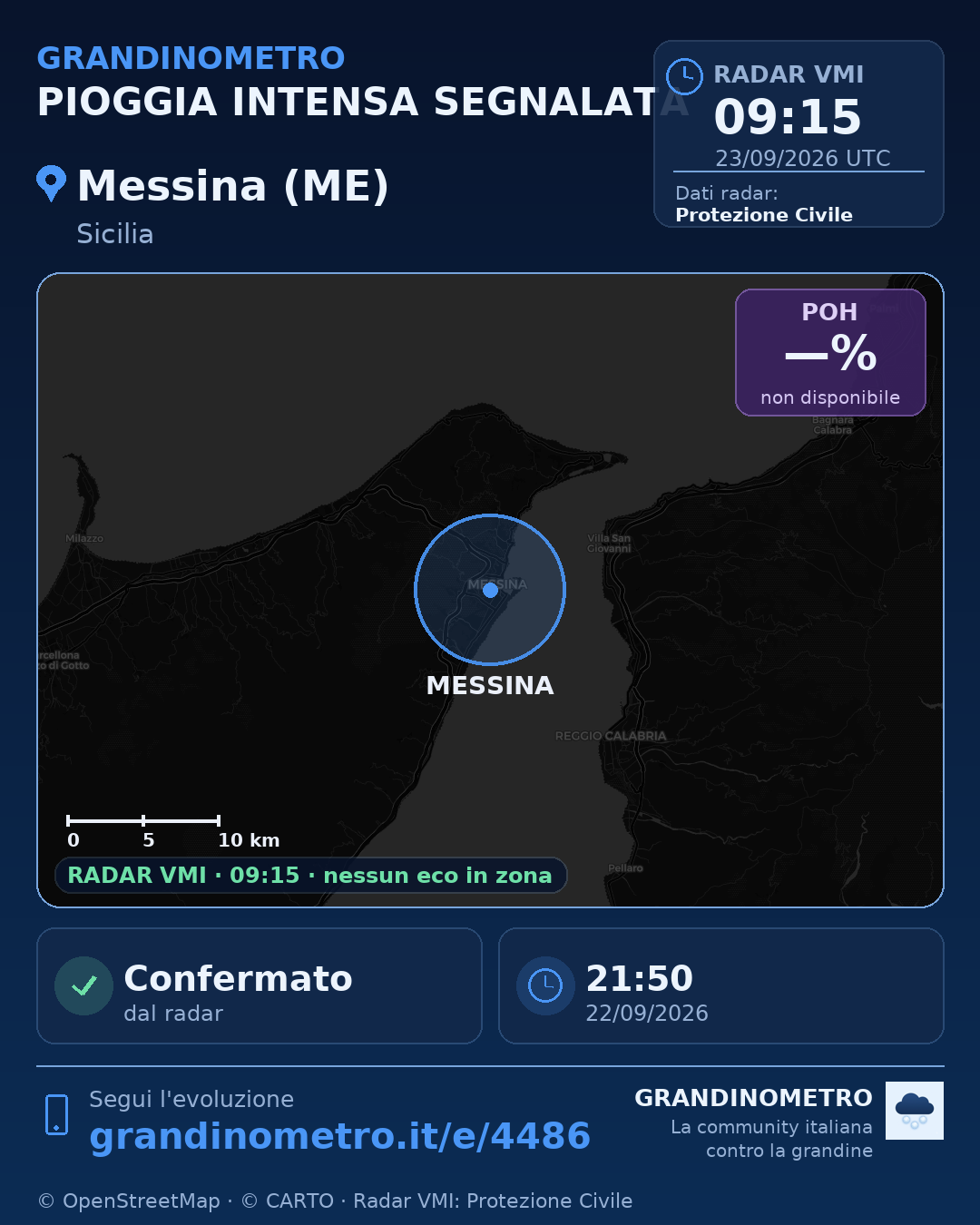 Mappa dell'evento: pioggia intensa a Messina (ME)